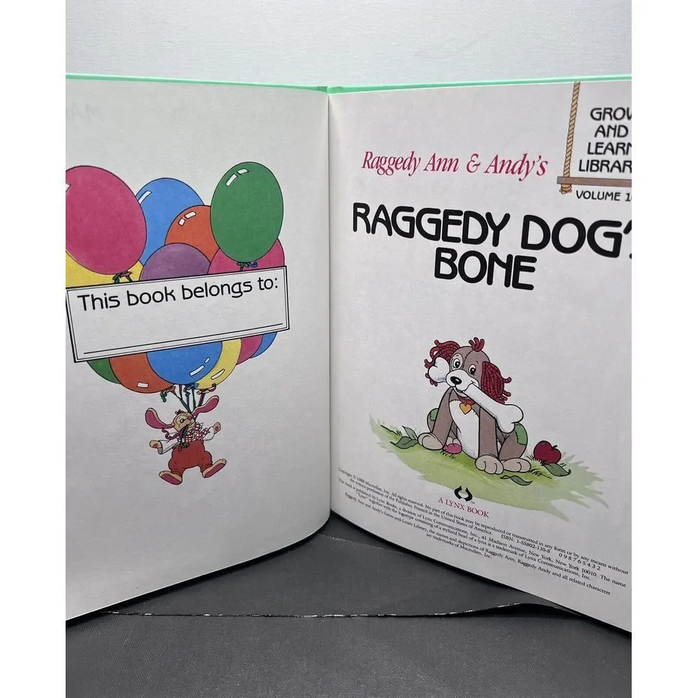 RAGGEDY DOG'S BONE (RAGGEDY ANN & ANDY'S GROW AND LEARN #10- 1988 Hardcover VGC!